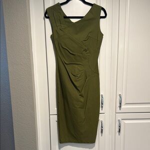 Green Asymmetrical Ruched Sheath Dress for Cocktail